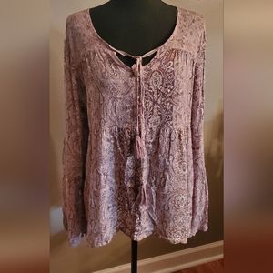 Knox Rose Mauve Front Tie Blouse Size Medium